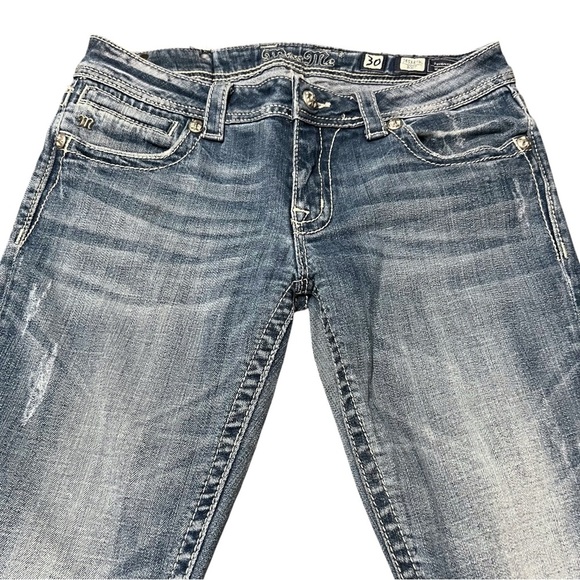 Miss Me Boot Cut Jeans 32” Inseam JE5387BR Medium Wash Sequins 8” Mid Rise Denim - Picture 6 of 12